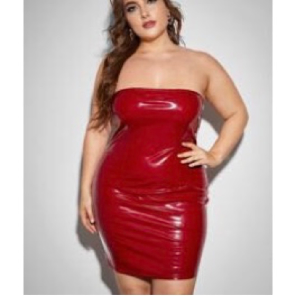 SHEIN Red Plus Zipper Back PU Tube Dress Size 4X NWT